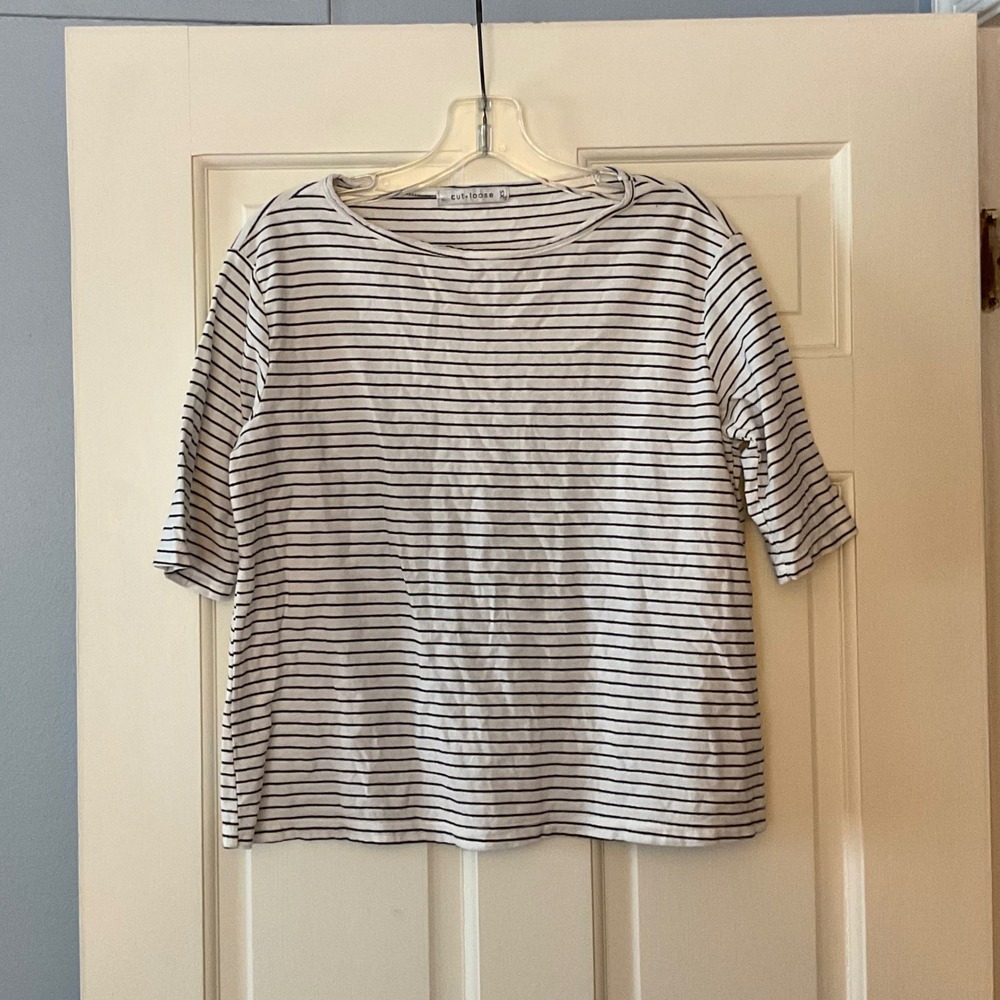 Cut Loose XS White Stripe Elbow Sleeve Top Tee Lagenlook 6026181 made in USA